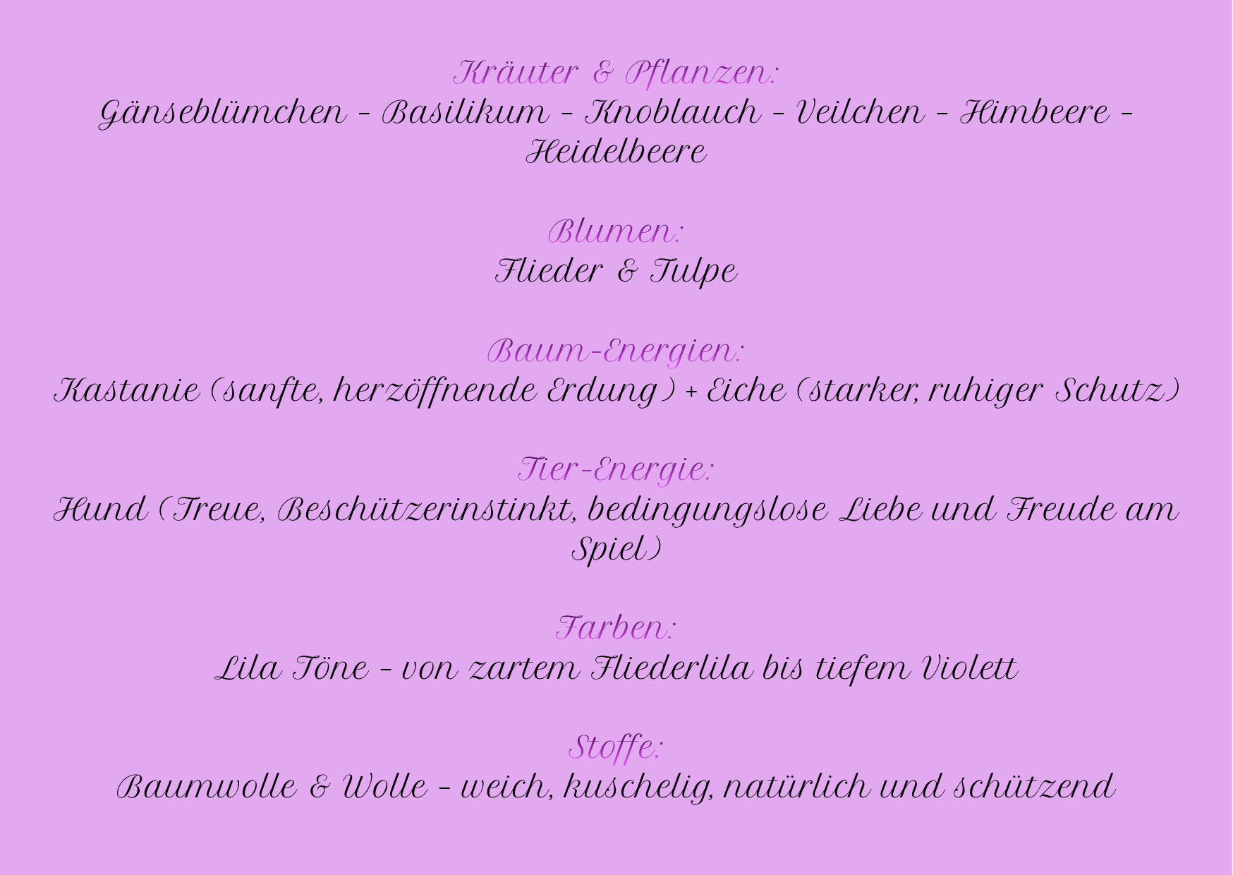 Zusammensetzung – Kräuter, Blumen, Bäume, Tiere, Farben, Stoffe